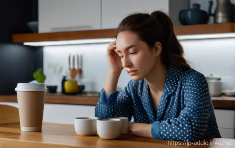 카페인 중독과 운동 치료 - Image Prompt 1: The Caffeine Fog**